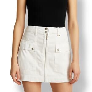 Michael Kors Skirt White Zip Front Cargo Pocket Ultra Mini Cotton Blend